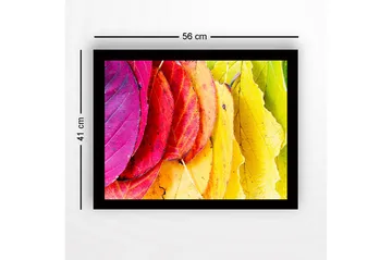 Innrammet lerretsbilde i tre - 41x56 cm - Fargerike høstblader i forskjellige nyanser - Rosa / Rød / Gul - Interiør - Maleri & posters - Lerretsbilder