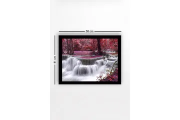 Innrammet lerretsbilde i tre - 41x56 cm - Foss omgitt av fargerike trær og vegetasjon - Rød / Lilla / Hvit - Interiør - Maleri & posters - Lerretsbilder