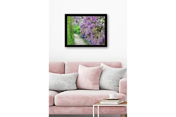 Innrammet lerretsbilde i tre - 41x56 cm - Frodig gangvei med blomstrende blåregn i lilla nyanser - Lilla / Grønn - Interiør - Maleri & posters - Lerretsbilder