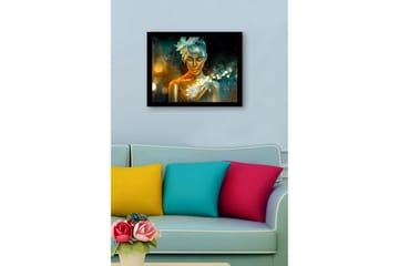 Innrammet lerretsbilde i tre - 41x56 cm - Glitrende kvinne med gyllen hud og en blomst i håret - Gull / Turkis / Oransje - Interiør - Maleri & posters - Lerretsbilder