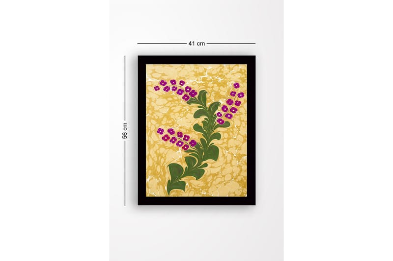 Innrammet lerretsbilde i tre - 41x56 cm - Grønn plante med lilla blomster mot en gyllen bakgrunn - Gull / Grønn / Lilla - Interiør - Maleri & posters - Lerretsbilder