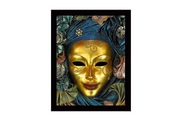 Innrammet lerretsbilde i tre - 41x56 cm - Gullmaske med detaljert dekorasjon og drapert kappe i blått og grønt - Gull / Mørk blå / Grønn - Interiør - Maleri & posters - Lerretsbilder