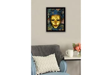 Innrammet lerretsbilde i tre - 41x56 cm - Gullmaske med detaljert dekorasjon og drapert kappe i blått og grønt - Gull / Mørk blå / Grønn - Interiør - Maleri & posters - Lerretsbilder
