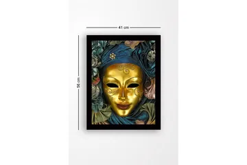 Innrammet lerretsbilde i tre - 41x56 cm - Gullmaske med detaljert dekorasjon og drapert kappe i blått og grønt - Gull / Mørk blå / Grønn - Interiør - Maleri & posters - Lerretsbilder