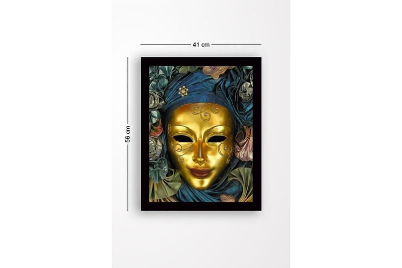 Innrammet lerretsbilde i tre - 41x56 cm - Gullmaske med detaljert dekorasjon og drapert kappe i blått og grønt - Gull / Mørk blå / Grønn - Interiør - Maleri & posters - Lerretsbilder