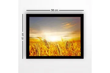 Innrammet lerretsbilde i tre - 41x56 cm - Gyldne hveteåkre under soloppgang - Gull / Oransje / Lyseblå - Interiør - Maleri & posters - Lerretsbilder