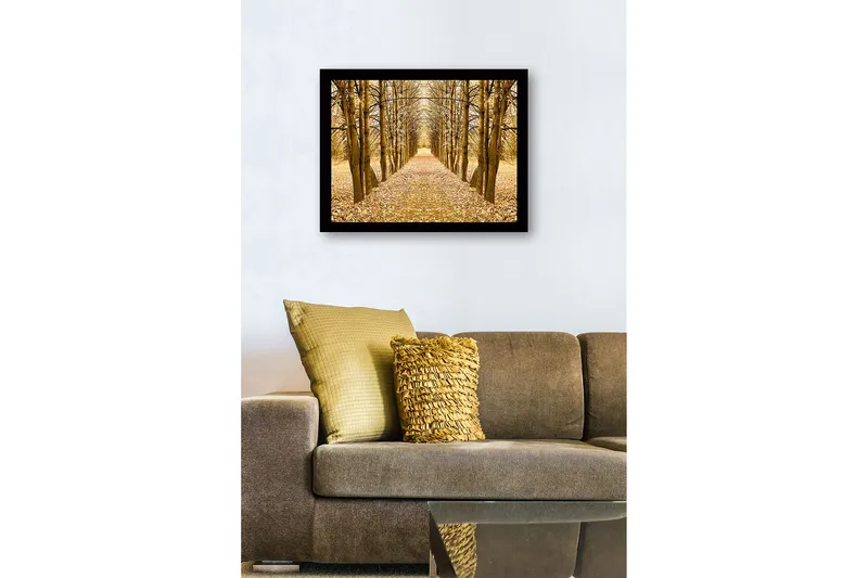 Innrammet lerretsbilde i tre - 41x56 cm - Gyllen allé med trær i høstfarger - Gull / Brun / Beige - Interiør - Maleri & posters - Lerretsbilder
