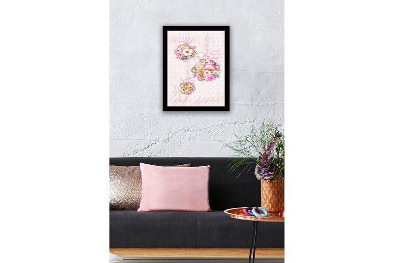 Innrammet lerretsbilde i tre - 41x56 cm - Hengende blomsterbuketter i pastellfarger - Rosa / Grønn / Gul - Interiør - Maleri & posters - Lerretsbilder