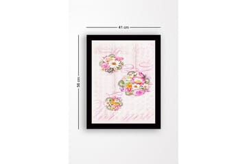 Innrammet lerretsbilde i tre - 41x56 cm - Hengende blomsterbuketter i pastellfarger - Rosa / Grønn / Gul - Interiør - Maleri & posters - Lerretsbilder