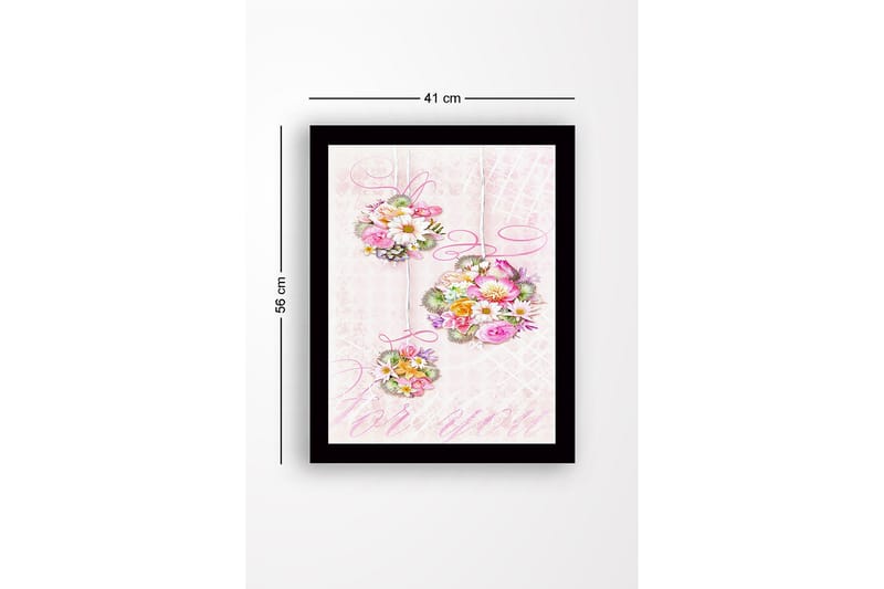Innrammet lerretsbilde i tre - 41x56 cm - Hengende blomsterbuketter i pastellfarger - Rosa / Grønn / Gul - Interiør - Maleri & posters - Lerretsbilder