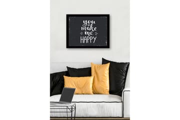 Innrammet lerretsbilde i tre - 41x56 cm - Inspirerende tekst med budskapet you make me happy - Hvit / Svart - Interiør - Maleri & posters - Lerretsbilder