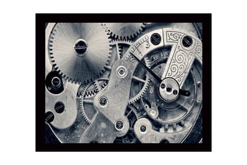 Innrammet lerretsbilde i tre - 41x56 cm - Intrikat urverk med gir og mekaniske detaljer - Sølv / Grå - Interiør - Maleri & posters - Lerretsbilder