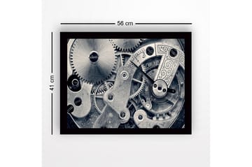 Innrammet lerretsbilde i tre - 41x56 cm - Intrikat urverk med gir og mekaniske detaljer - Sølv / Grå - Interiør - Maleri & posters - Lerretsbilder