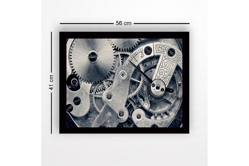 Innrammet lerretsbilde i tre - 41x56 cm - Intrikat urverk med gir og mekaniske detaljer - Sølv / Grå - Interiør - Maleri & posters - Lerretsbilder