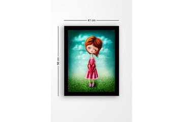 Innrammet lerretsbilde i tre - 41x56 cm - Jente som holder et hjerte i hendene - Turkis / Rosa / Grønn - Interiør - Maleri & posters - Lerretsbilder