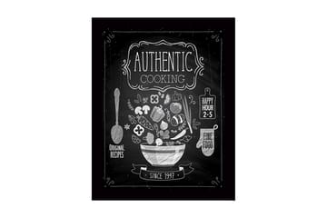 Innrammet lerretsbilde i tre - 41x56 cm - Kjøkkenskilt med en bolle fylt med grønnsaker og kjøkkenutstyr - Hvit / Svart - Interiør - Maleri & posters - Lerretsbilder