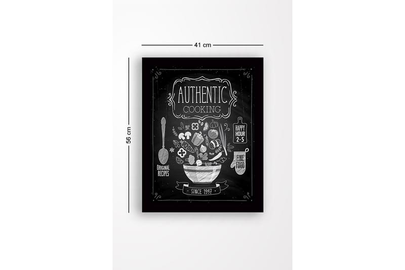 Innrammet lerretsbilde i tre - 41x56 cm - Kjøkkenskilt med en bolle fylt med grønnsaker og kjøkkenutstyr - Hvit / Svart - Interiør - Maleri & posters - Lerretsbilder