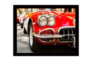 Innrammet lerretsbilde i tre - 41x56 cm - Klassisk rød sportsbil med skinnende kromdetaljer - Rød / Krom / Svart - Interiør - Maleri & posters - Lerretsbilder