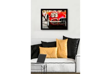 Innrammet lerretsbilde i tre - 41x56 cm - Klassisk rød sportsbil med skinnende kromdetaljer - Rød / Krom / Svart - Interiør - Maleri & posters - Lerretsbilder