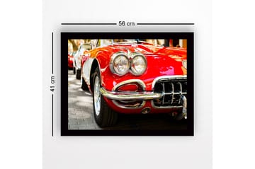 Innrammet lerretsbilde i tre - 41x56 cm - Klassisk rød sportsbil med skinnende kromdetaljer - Rød / Krom / Svart - Interiør - Maleri & posters - Lerretsbilder