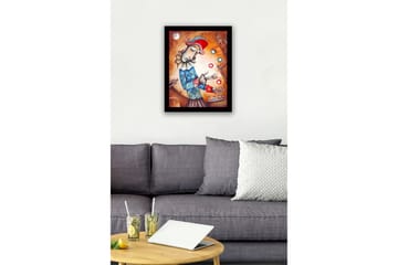 Innrammet lerretsbilde i tre - 41x56 cm - Klown sjonglerer fargerike baller - Rød / Blå / Beige - Interiør - Maleri & posters - Lerretsbilder