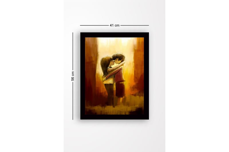 Innrammet lerretsbilde i tre - 41x56 cm - Krammende par i en romantisk omfavnelse - Gull / Brun / Beige - Interiør - Maleri & posters - Lerretsbilder