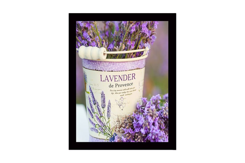 Innrammet lerretsbilde i tre - 41x56 cm - Lavendelblomster i en dekorativ potte - Lilla / Hvit / Grønn - Interiør - Maleri & posters - Lerretsbilder