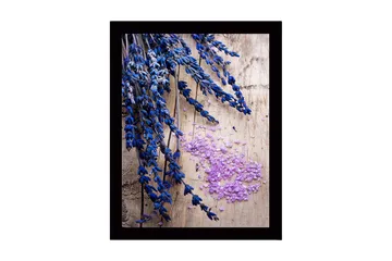 Innrammet lerretsbilde i tre - 41x56 cm - Lavendelblomster med rosa saltkrystaller - Blå / Lilla - Interiør - Maleri & posters - Lerretsbilder