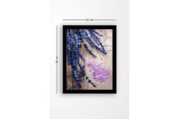 Innrammet lerretsbilde i tre - 41x56 cm - Lavendelblomster med rosa saltkrystaller - Blå / Lilla - Interiør - Maleri & posters - Lerretsbilder