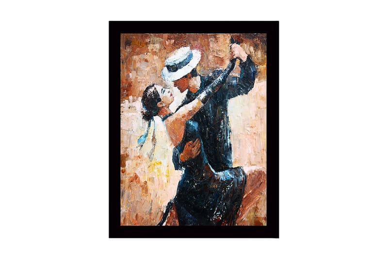 Innrammet lerretsbilde i tre - 41x56 cm - Lidenskapelig tango mellom to dansere, Svart / Hudtone / Beige