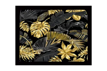Innrammet lerretsbilde i tre - 41x56 cm - Luksuriøs samling av tropiske blader i gull og svart - Gull / Svart - Interiør - Maleri & posters - Lerretsbilder