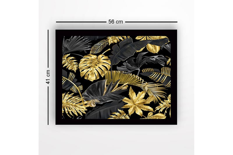 Innrammet lerretsbilde i tre - 41x56 cm - Luksuriøs samling av tropiske blader i gull og svart - Gull / Svart - Interiør - Maleri & posters - Lerretsbilder