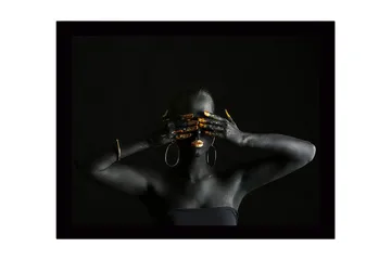 Innrammet lerretsbilde i tre - 41x56 cm - Mørk figur med gulldetaljer som dekker ansikt og hender - Svart / Gull - Interiør - Maleri & posters - Lerretsbilder