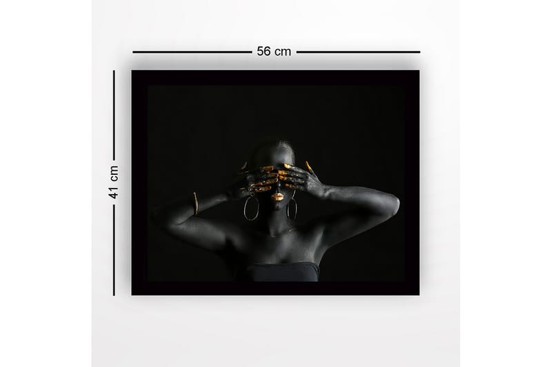 Innrammet lerretsbilde i tre - 41x56 cm - Mørk figur med gulldetaljer som dekker ansikt og hender - Svart / Gull - Interiør - Maleri & posters - Lerretsbilder