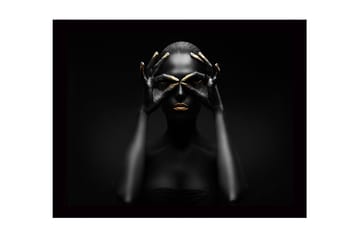 Innrammet lerretsbilde i tre - 41x56 cm - Mørk silhuett av en kvinne med gulldetaljer som danner en maske - Svart / Gull - Interiør - Maleri & posters - Lerretsbilder