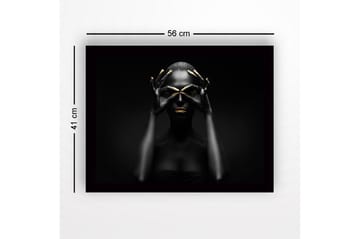 Innrammet lerretsbilde i tre - 41x56 cm - Mørk silhuett av en kvinne med gulldetaljer som danner en maske - Svart / Gull - Interiør - Maleri & posters - Lerretsbilder