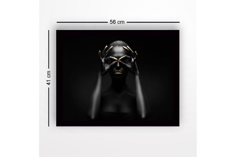 Innrammet lerretsbilde i tre - 41x56 cm - Mørk silhuett av en kvinne med gulldetaljer som danner en maske - Svart / Gull - Interiør - Maleri & posters - Lerretsbilder