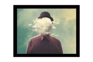 Innrammet lerretsbilde i tre - 41x56 cm - Mann med et overskyet hode som svever over en drømmeaktig bakgrunn - Grønn / Brun / Hvit - Interiør - Maleri & posters - Lerretsbilder