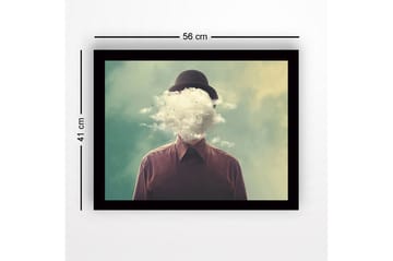 Innrammet lerretsbilde i tre - 41x56 cm - Mann med et overskyet hode som svever over en drømmeaktig bakgrunn - Grønn / Brun / Hvit - Interiør - Maleri & posters - Lerretsbilder