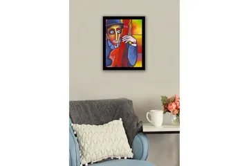 Innrammet lerretsbilde i tre - 41x56 cm - Musiker med kontrabass i en fargerik komposisjon - Rød / Blå / Gul - Interiør - Maleri & posters - Lerretsbilder