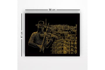 Innrammet lerretsbilde i tre - 41x56 cm - Musiker som spiller fiolin med en bysilhuett i bakgrunnen - Gull / Svart - Interiør - Maleri & posters - Lerretsbilder