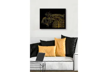 Innrammet lerretsbilde i tre - 41x56 cm - Musiker som spiller fiolin med en bysilhuett i bakgrunnen - Gull / Svart - Interiør - Maleri & posters - Lerretsbilder
