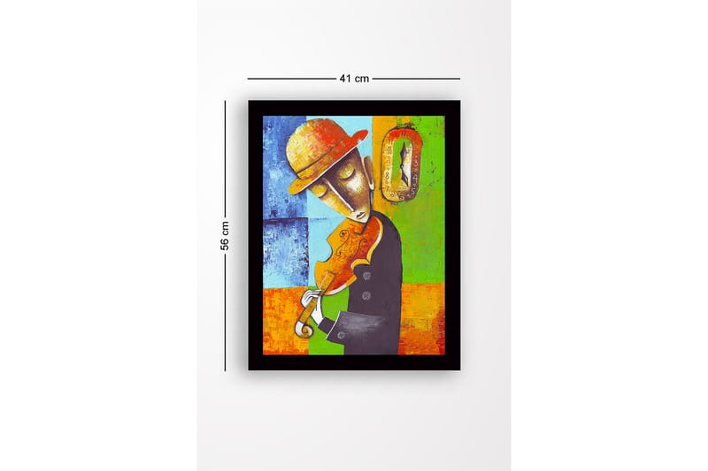 Innrammet lerretsbilde i tre - 41x56 cm - Musiker som spiller fiolin med en følelse av tidens gang - Blå / Grønn / Oransje - Interiør - Maleri & posters - Lerretsbilder