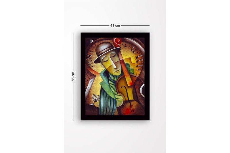 Innrammet lerretsbilde i tre - 41x56 cm - Musiker som spiller fiolin med et drømmende uttrykk - Gull / Grønn / Brun - Interiør - Maleri & posters - Lerretsbilder