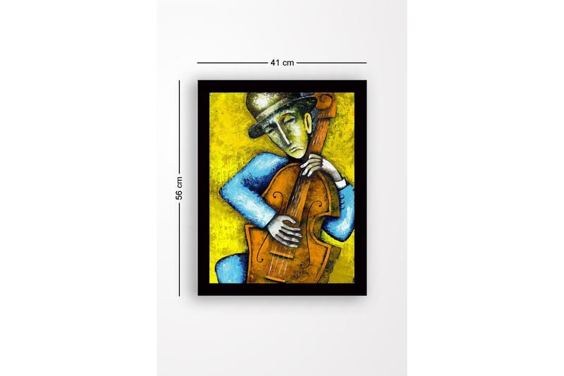 Innrammet lerretsbilde i tre - 41x56 cm - Musiker som spiller kontrabass med emosjonelt uttrykk - Gul / Blå / Brun - Interiør - Maleri & posters - Lerretsbilder
