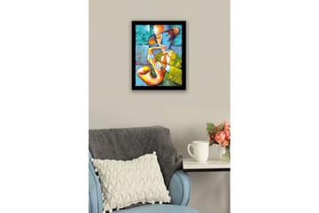 Innrammet lerretsbilde i tre - 41x56 cm - Musiker som spiller saksofon i en fargerik og uttrykksfull stil - Gul / Grønn / Blå - Interiør - Maleri & posters - Lerretsbilder