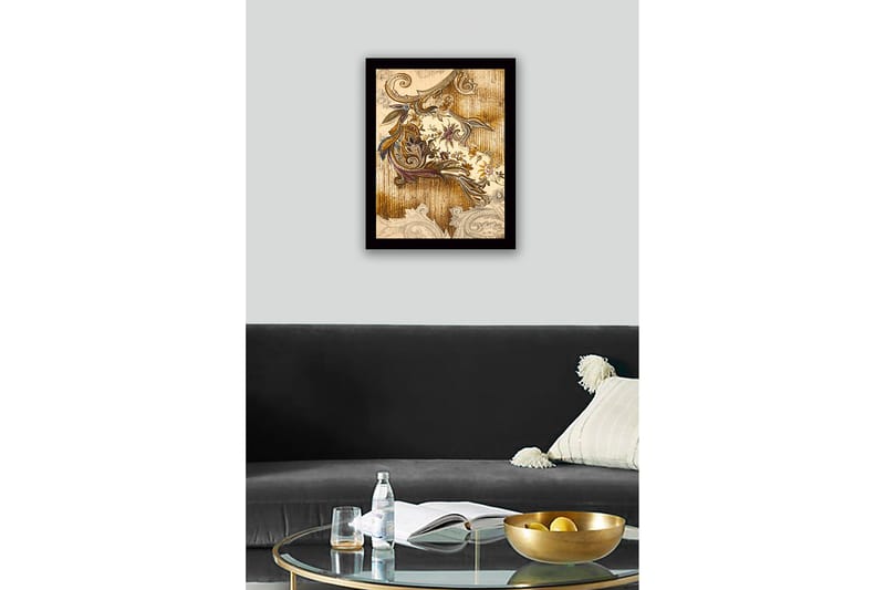 Innrammet lerretsbilde i tre - 41x56 cm - Ornamentalt mønster med blomster og bladverk - Gull / Brun / Lilla - Interiør - Maleri & posters - Lerretsbilder