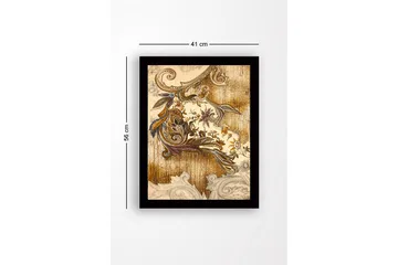 Innrammet lerretsbilde i tre - 41x56 cm - Ornamentalt mønster med blomster og bladverk - Gull / Brun / Lilla - Interiør - Maleri & posters - Lerretsbilder