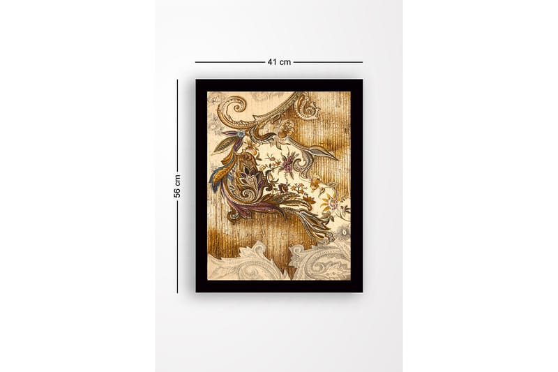 Innrammet lerretsbilde i tre - 41x56 cm - Ornamentalt mønster med blomster og bladverk - Gull / Brun / Lilla - Interiør - Maleri & posters - Lerretsbilder