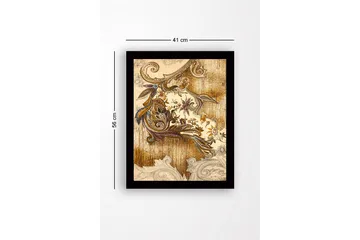 Innrammet lerretsbilde i tre - 41x56 cm - Ornamentalt mønster med blomster og bladverk - Gull / Brun / Lilla - Interiør - Maleri & posters - Lerretsbilder